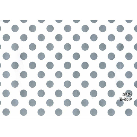 PAPEL REGALO ROLLO 62 SETIMPRES ESTUCADO PUNTOS PLATA FONDO BLANCO E66P