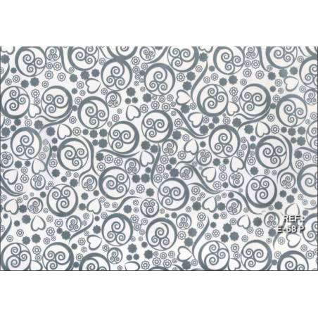 PAPEL REGALO ROLLO 62 SETIMPRES ESTUCADO ESPIRALES PLATA FONDO BLANCO E68P