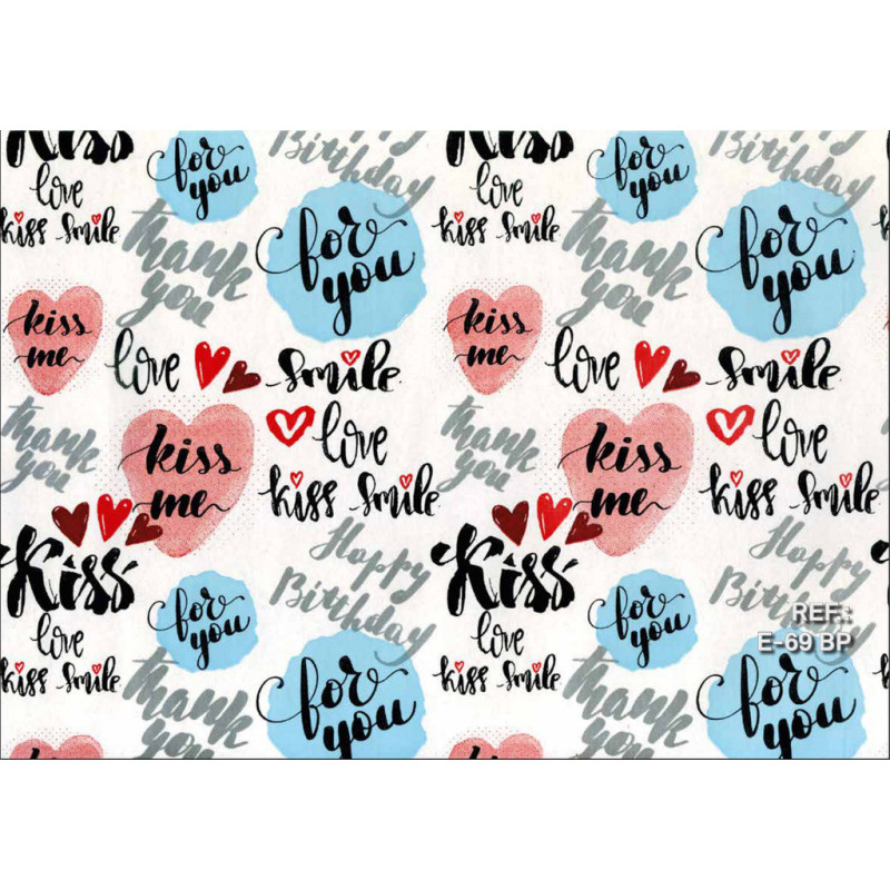 PAPEL REGALO ROLLO 62 SETIMPRES ESTUCADO MENSAJES FONDO BLANCO E69BP