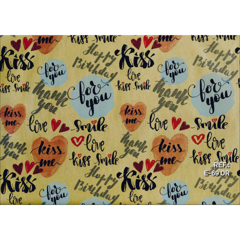 PAPEL REGALO ROLLO 62 SETIMPRES ESTUCADO MENSAJES FONDO ORO E69OR