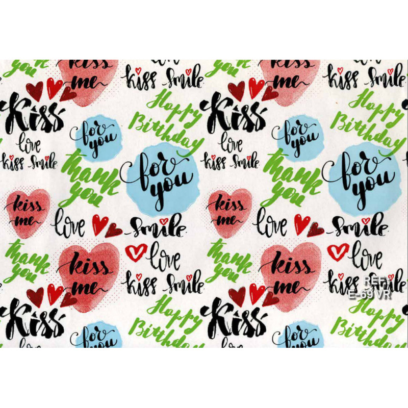 PAPEL REGALO ROLLO 62 SETIMPRES ESTUCADO MENSAJES FONDO BLANCO E69VR