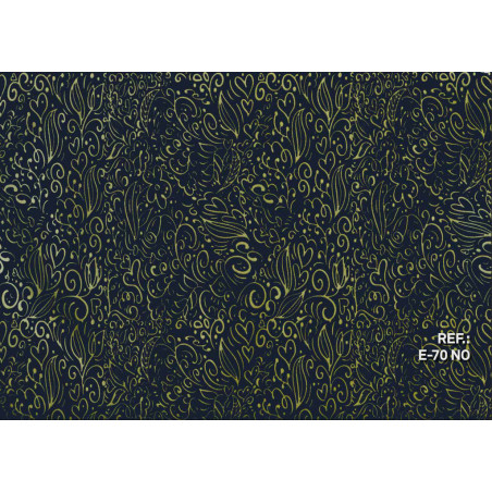 PAPEL REGALO ROLLO 62 SETIMPRES ESTUCADO CORAZONES ORO FONDO NEGRO E70NO