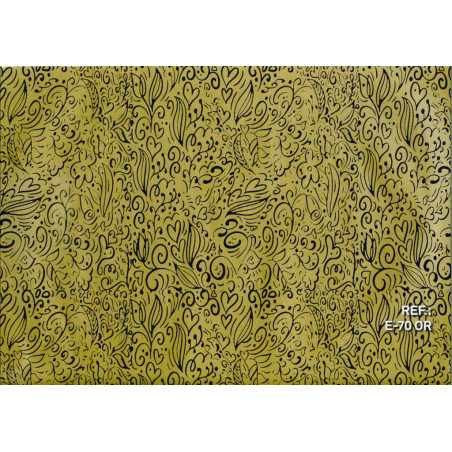 PAPEL REGALO ROLLO 62 SETIMPRES ESTUCADO CORAZONES NEGRO FONDO ORO E70OR