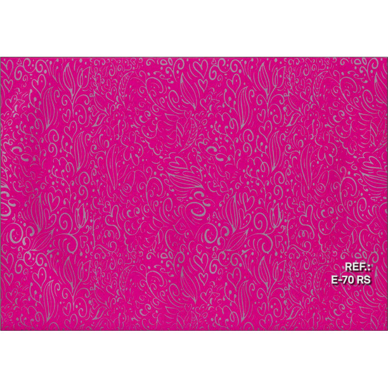 PAPEL REGALO ROLLO 62 SETIMPRES ESTUCADO CORAZONES PLATA FONDO FUCSIA E70RS