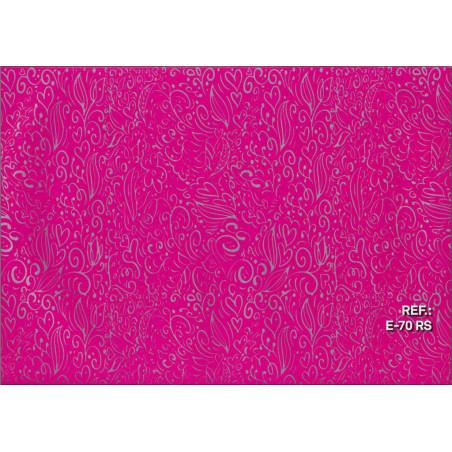 PAPEL REGALO ROLLO 62 SETIMPRES ESTUCADO CORAZONES PLATA FONDO FUCSIA E70RS