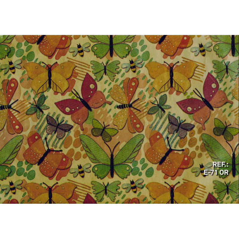 PAPEL REGALO ROLLO 62 SETIMPRES ESTUCADO MARIPOSAS FONDO ORO E71OR