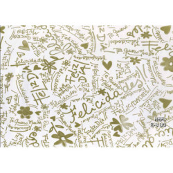 PAPEL REGALO ROLLO 62 SETIMPRES ESTUCADO FELICIDADES ORO FONDO BLANCO E8B0