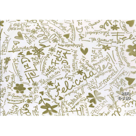 PAPEL REGALO ROLLO 62 SETIMPRES ESTUCADO FELICIDADES ORO FONDO BLANCO E8B0