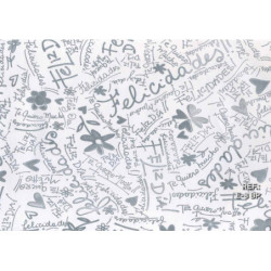 PAPEL REGALO ROLLO 62 SETIMPRES ESTUCADO FELICIDADES PLATA FONDO BLANCO E8BP