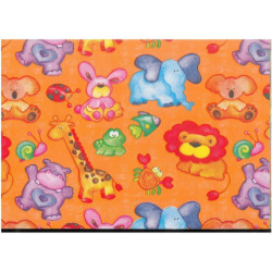 PAPEL REGALO ROLLO 62 SETIMPRES ESTUCADO INFANTIL ANIMALES NARANJA I1NR