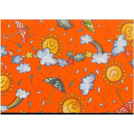 PAPEL REGALO ROLLO 62 SETIMPRES ESTUCADO INFANTIL PARAGUAS SOL NARANJA I4NR