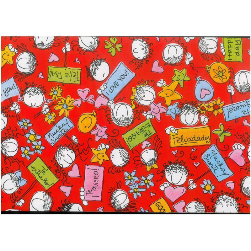 PAPEL REGALO ROLLO 62 SETIMPRES ESTUCADO INFANTIL NIÑOS MENSAJE ROJO I7R