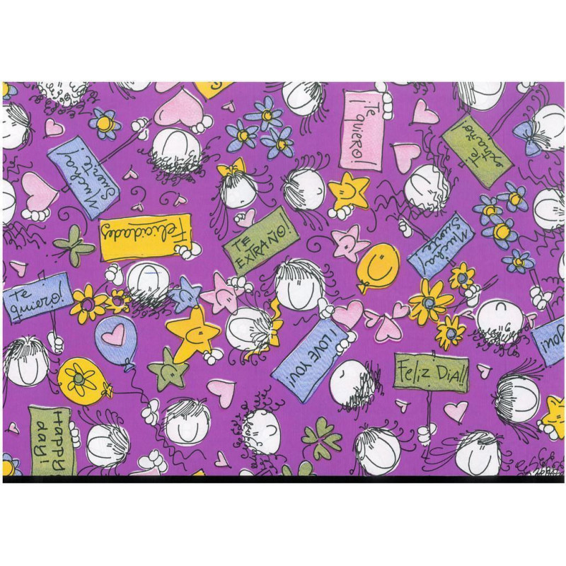 PAPEL REGALO ROLLO 62 SETIMPRES ESTUCADO INFANTIL NIÑOS MENSAJE VIOLETA I7VL
