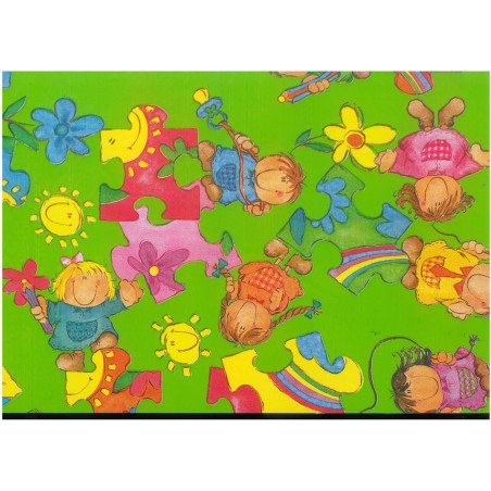 PAPEL REGALO ROLLO 62 SETIMPRES ESTUCADO INFANTIL NIÑOS PUZZLE VERDE I8VR