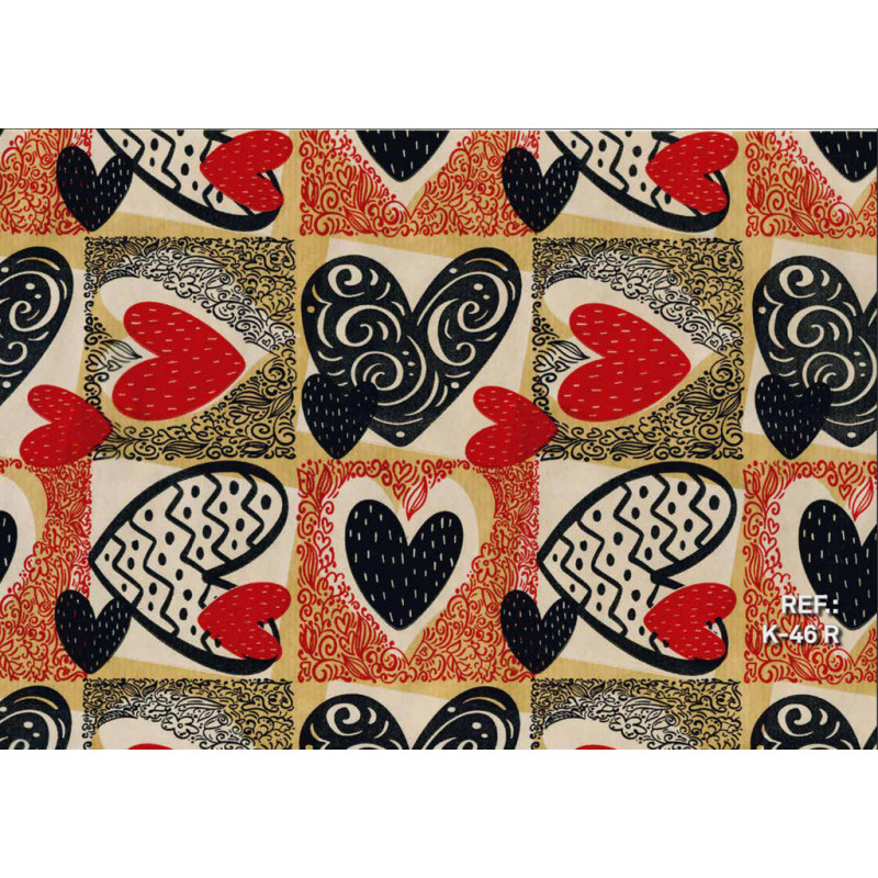 PAPEL REGALO ROLLO 62 SETIMPRES KRAFT CORAZONES ROJO NEGRO K46R