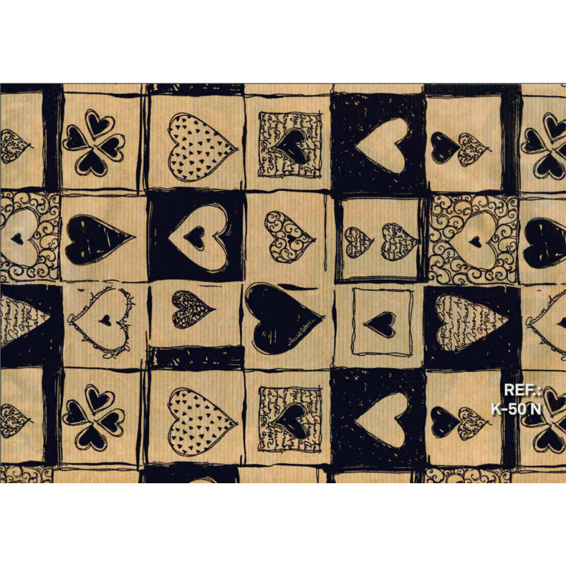 PAPEL REGALO ROLLO 62 SETIMPRES KRAFT CORAZONES NEGRO K50N