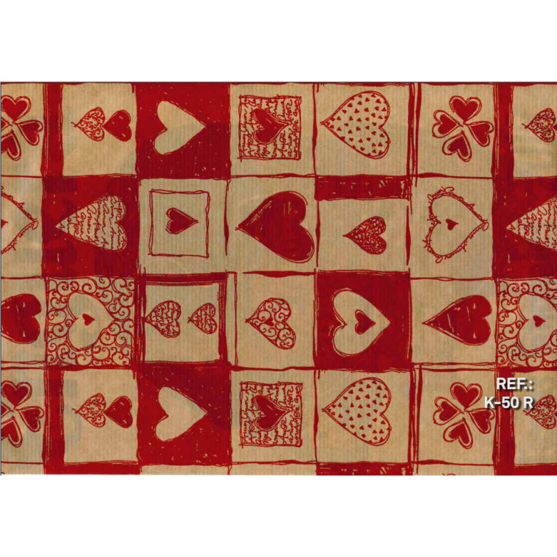 PAPEL REGALO ROLLO 62 SETIMPRES KRAFT CORAZONES ROJO K50R
