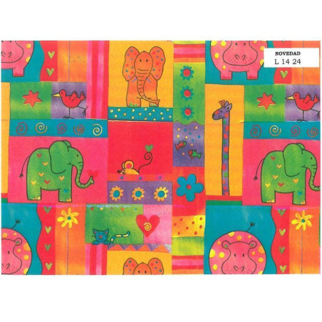 PAPEL REGALO ROLLO 62 HVS ESTUCADO ANIMALES ZOO L1424
