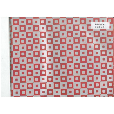 PAPEL REGALO ROLLO 62 HVS ESTUCADO CUADROS ROJO/PLATA L3124