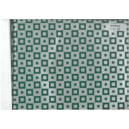 PAPEL REGALO ROLLO 62 HVS ESTUCADO CUADROS VERDE/PLATA L3158