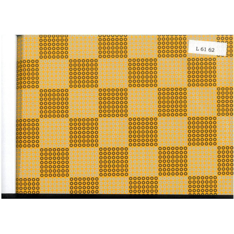PAPEL REGALO ROLLO 62 HVS ESTUCADO CUADRADOS Y CIRCULOS AMARILLO MARRON Y PLATA L6162