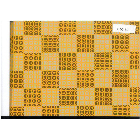 PAPEL REGALO ROLLO 62 HVS ESTUCADO CUADRADOS Y CIRCULOS AMARILLO MARRON Y PLATA L6162