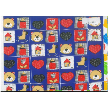 PAPEL REGALO ROLLO 62 HVS ESTUCADO INFANTIL OSOS CORAZONES L6359