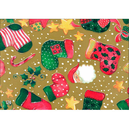 PAPEL REGALO ROLLO 62 SETIMPRES ESTUCADO NAVIDAD CALCETINES NOEL ORO N11OR