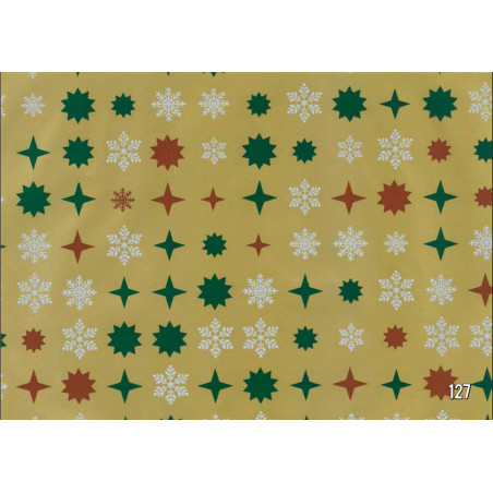 PAPEL REGALO ROLLO 62 SETIMPRES ESTUCADO NAVIDAD ESTRELLAS Y COPOS ORO N12OR