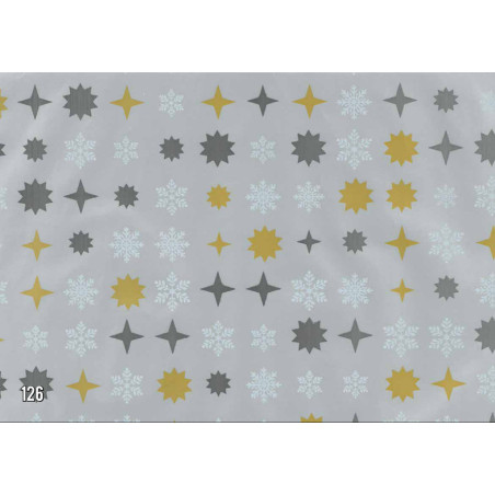 PAPEL REGALO ROLLO 62 SETIMPRES ESTUCADO NAVIDAD ESTRELLAS Y COPOS PLATA N12P