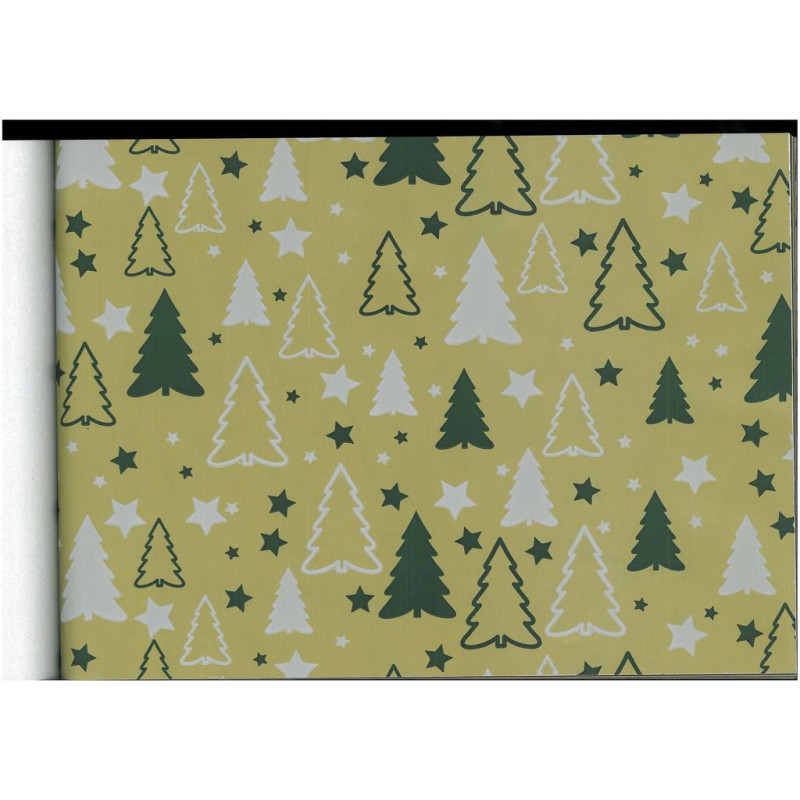 PAPEL REGALO ROLLO 62 SETIMPRES ESTUCADO NAVIDAD ARBOLES ORO N14OR