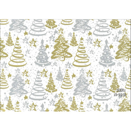 PAPEL REGALO ROLLO 62 SETIMPRES ESTUCADO NAVIDAD ARBOLES BLANCO N16B