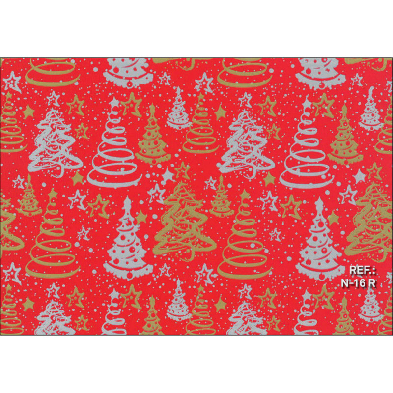 PAPEL REGALO ROLLO 62 SETIMPRES ESTUCADO NAVIDAD ARBOLES ROJO N16R