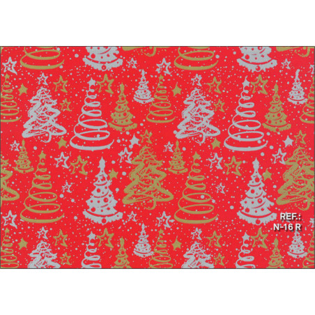 PAPEL REGALO ROLLO 62 SETIMPRES ESTUCADO NAVIDAD ARBOLES ROJO N16R