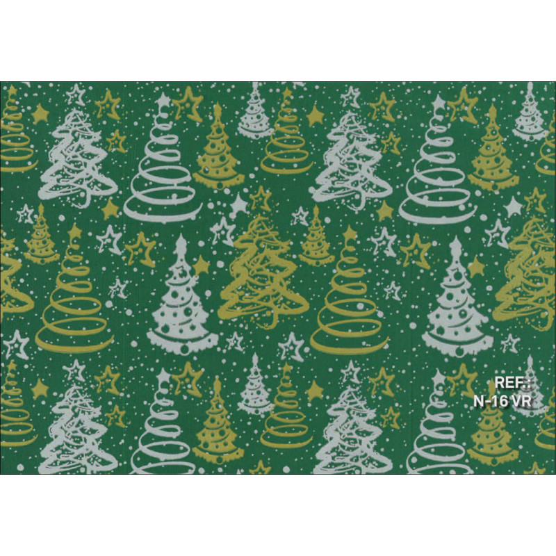 PAPEL REGALO ROLLO 62 SETIMPRES ESTUCADO NAVIDAD ARBOLES VERDE N16VR