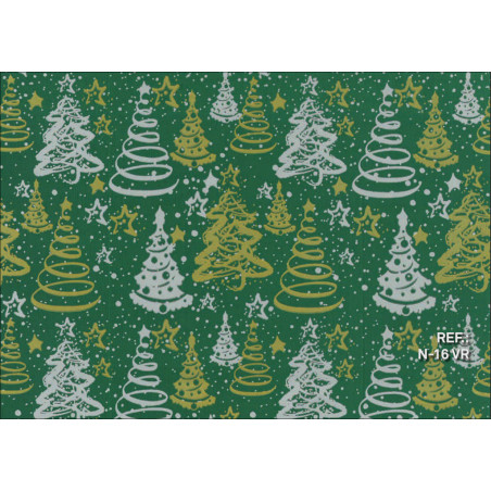 PAPEL REGALO ROLLO 62 SETIMPRES ESTUCADO NAVIDAD ARBOLES VERDE N16VR