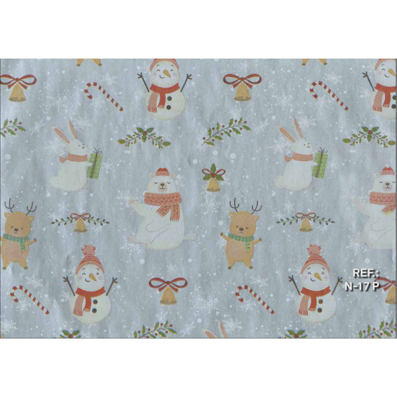 PAPEL REGALO ROLLO 62 SETIMPRES ESTUCADO NAVIDAD MUÑECO NIEVE PLATA N17P
