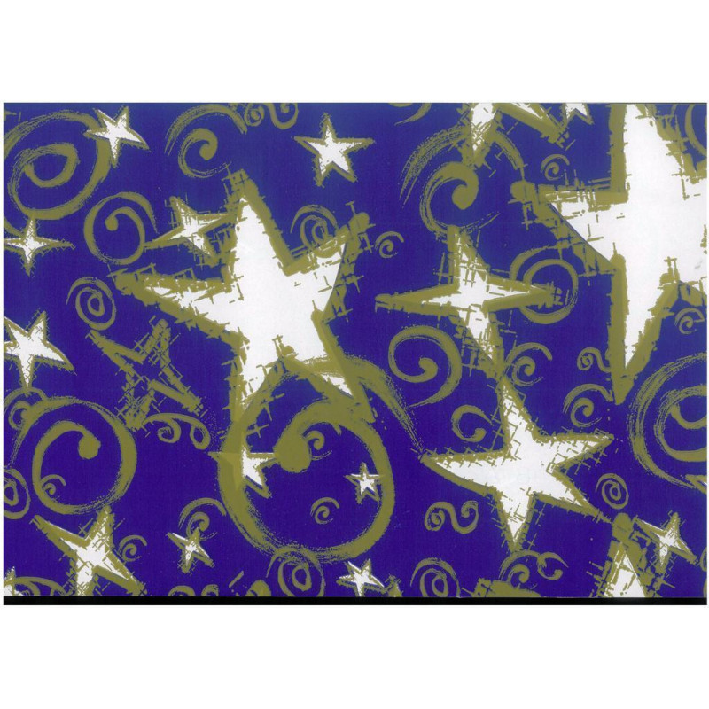 PAPEL REGALO ROLLO 62 SETIMPRES ESTUCADO NAVIDAD ESTRELLAS ORO AZUL N8AZ
