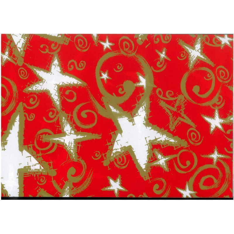 PAPEL REGALO ROLLO 62 SETIMPRES ESTUCADO NAVIDAD ESTRELLAS ORO ROJO N8R