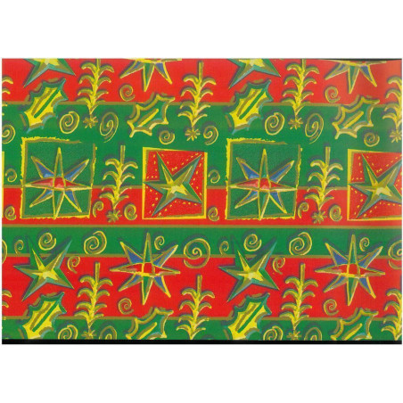 PAPEL REGALO ROLLO 62 SETIMPRES ESTUCADO NAVIDAD ESTRELLAS ROJO VERDE N9R