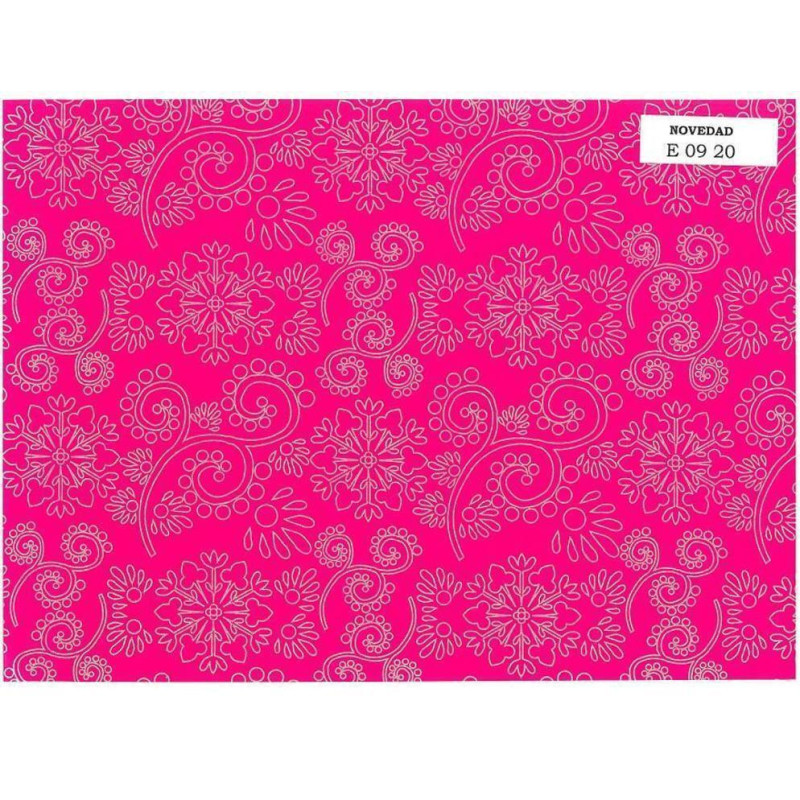 PAPEL REGALO ROLLO 31 HVS ESTUCADO FLORAL FUCSIA PLATA E0920