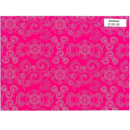 PAPEL REGALO ROLLO 31 HVS ESTUCADO FLORAL FUCSIA PLATA E0920