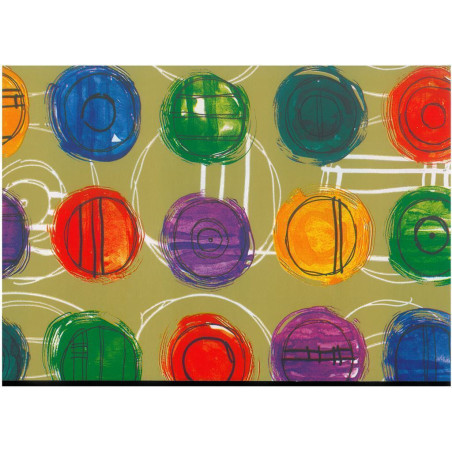 PAPEL REGALO ROLLO 31 SETIMPRES PACK 2U ESTUCADO CIRCULOS COLORES FONDO ORO E24OR