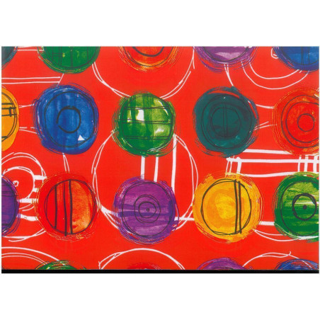 PAPEL REGALO ROLLO 31 SETIMPRES PACK 2U ESTUCADO CIRCULOS COLORES FONDO ROJO E24R