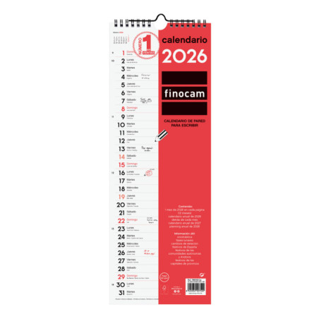 CALENDARIO PARED ESCRIBIR LARGO L 2026+ FINOCAM26 780180026 155 X 5 X 440 MM