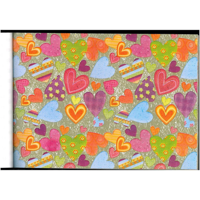 PAPEL REGALO ROLLO 31 SETIMPRES PACK 2U ESTUCADO CORAZONES FONDO ORO E53OR