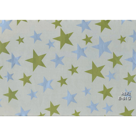 PAPEL REGALO ROLLO 31 SETIMPRES PACK 2U ESTUCADO ESTRELLAS ORO PLATA FONDO GRIS E61G