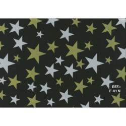 PAPEL REGALO ROLLO 31 SETIMPRES PACK 2U ESTUCADO ESTRELLAS ORO PLATA FONDO NEGRO E61N