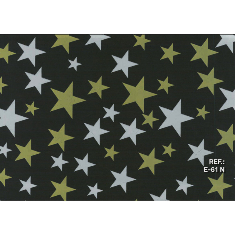 PAPEL REGALO ROLLO 31 SETIMPRES PACK 2U ESTUCADO ESTRELLAS ORO PLATA FONDO NEGRO E61N