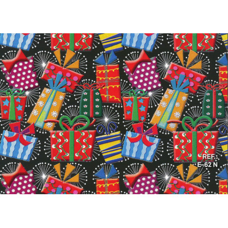 PAPEL REGALO ROLLO 31 SETIMPRES PACK 2U ESTUCADO REGALITOS FONDO NEGRO E62N